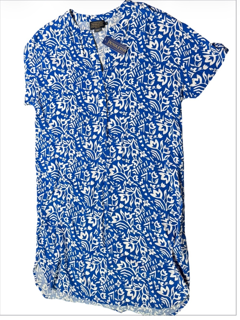 Pendleton Tala Floral Dress NWT Blue White Rayon Shift Dress Size Small - Picture 2 of 11